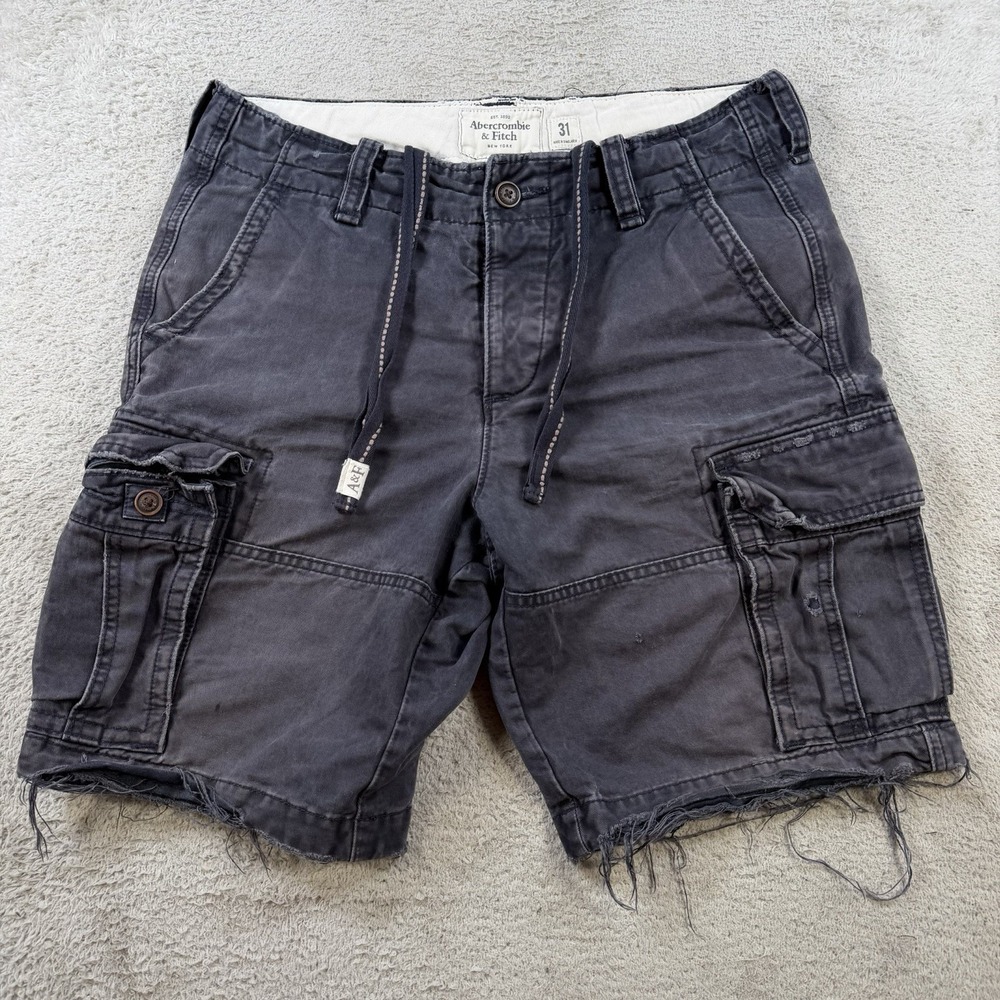 Abercrombie & Fitch Shorts Mens 31 Black Faded Cargo Drawstring Distressed Y2K
